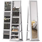 Meuble à bijoux pivotant à 360° avec miroir pleine longueur, étagères de rangement et petit miroir intérieur pour chambre à coucher et salon