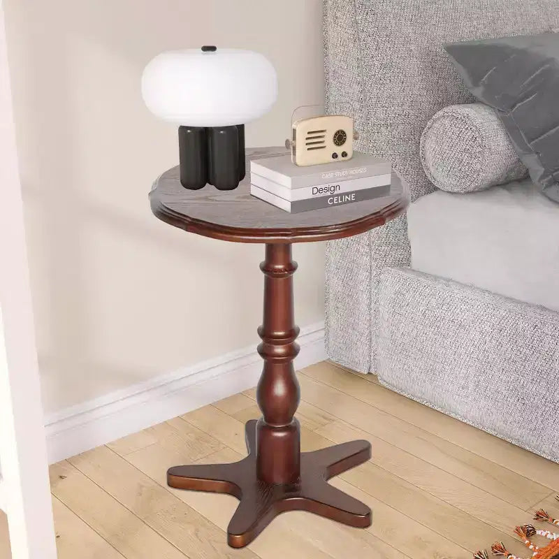 Table Basse Ronde 15,75", Table d'Appoint sur Pied en Bois, Table de Chevet d'Appoint Vintage pour Salon, Marron