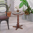 Table Basse Ronde 15,75", Table d'Appoint sur Pied en Bois, Table de Chevet d'Appoint Vintage pour Salon, Marron