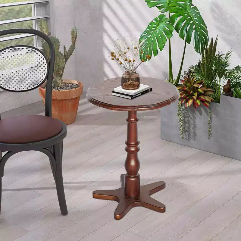 Table Basse Ronde 15,75", Table d'Appoint sur Pied en Bois, Table de Chevet d'Appoint Vintage pour Salon, Marron