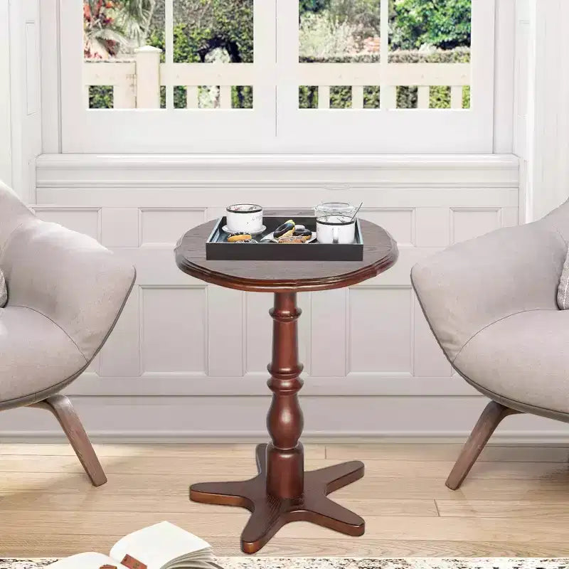 Table Basse Ronde 15,75", Table d'Appoint sur Pied en Bois, Table de Chevet d'Appoint Vintage pour Salon, Marron