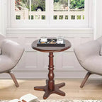 Table Basse Ronde 15,75", Table d'Appoint sur Pied en Bois, Table de Chevet d'Appoint Vintage pour Salon, Marron