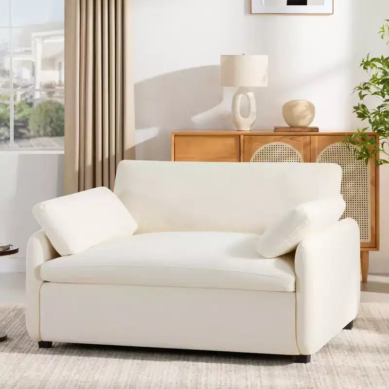 Oversized Chenille Single Sofa Chair with Deep Seat and Throw Pillows
