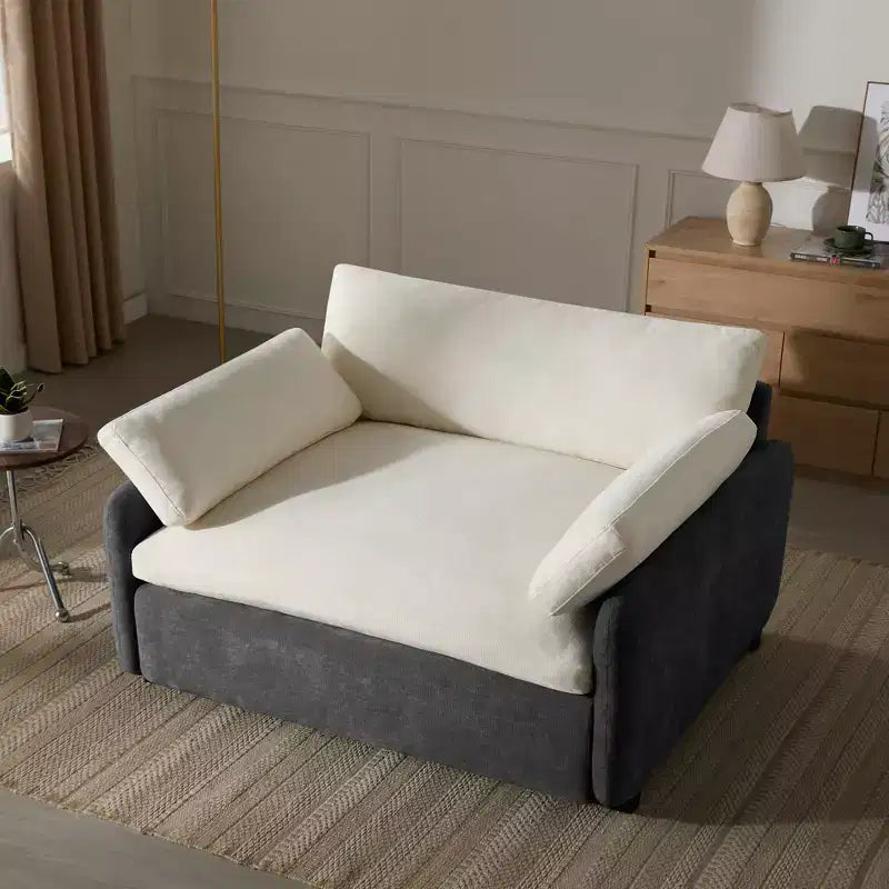 Oversized Chenille Single Sofa Chair with Deep Seat and Throw Pillows