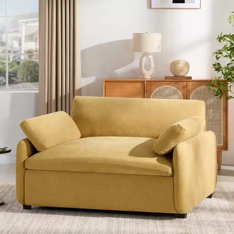 Oversized Chenille Single Sofa Chair with Deep Seat and Throw Pillows