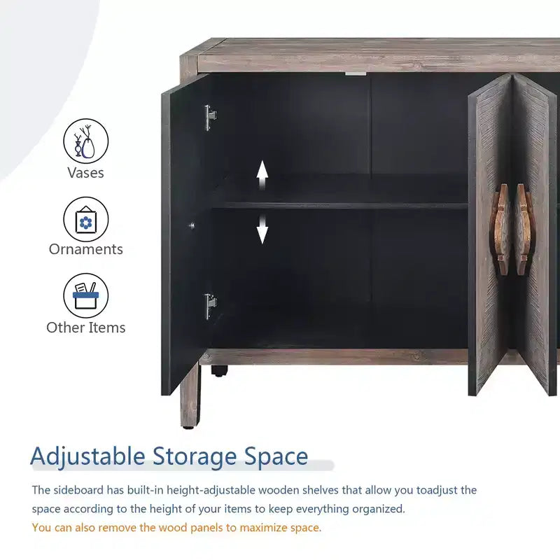 Meuble en bois ancien de 150 cm avec étagères réglables