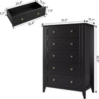 Commode en bois à cinq tiroirs profonds avec poignées métalliques