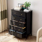 Commode en bois à cinq tiroirs profonds avec poignées métalliques