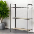 Bibliothèque standard à trois niveaux en chêne antique et métal gris sable, 91 cm