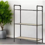 Bibliothèque standard à trois niveaux en chêne antique et métal gris sable, 91 cm