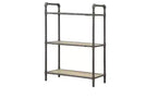 Bibliothèque standard à trois niveaux en chêne antique et métal gris sable, 91 cm
