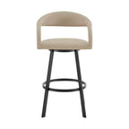HomeRoots 26 Beige and Black Faux Leather and Iron Low Back Counter Height Swivel Bar Chair