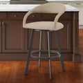 Chaise de bar pivotante en similicuir beige et noir de 26 po à dossier bas, hauteur comptoir