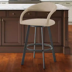 Chaise de bar pivotante en similicuir beige et noir de 26 po à dossier bas, hauteur comptoir