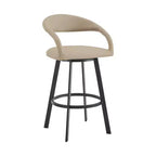 Chaise de bar pivotante en similicuir beige et noir de 26 po à dossier bas, hauteur comptoir