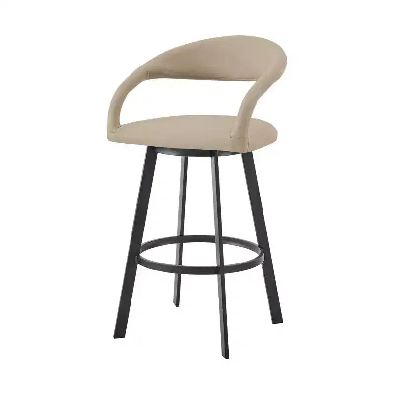 Chaise de bar pivotante en similicuir beige et noir de 26 po à dossier bas, hauteur comptoir