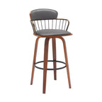 HomeRoots 30 Gray And Wood Brown Faux Leather Swivel Low Back Bar Height Bar Chair