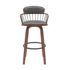Tabouret de bar pivotant à dossier bas en similicuir gris et bois marron, hauteur bar, 30 po