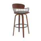 Tabouret de bar pivotant à dossier bas en similicuir gris et bois marron, hauteur bar, 30 po