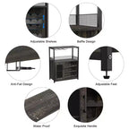 Meuble Bar à Vin Industriel Gris à 3 Niveaux (12+ Bouteilles) 91,4 cm H x 61 cm L x 38,1 cm P, Casier Détachable, 9 Supports à Verres et Étagères Réglables pour Maison/Bar