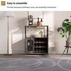 Meuble Bar à Vin Industriel Gris à 3 Niveaux (12+ Bouteilles) 91,4 cm H x 61 cm L x 38,1 cm P, Casier Détachable, 9 Supports à Verres et Étagères Réglables pour Maison/Bar