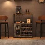 Meuble Bar à Vin Industriel Gris à 3 Niveaux (12+ Bouteilles) 91,4 cm H x 61 cm L x 38,1 cm P, Casier Détachable, 9 Supports à Verres et Étagères Réglables pour Maison/Bar
