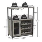 Meuble Bar à Vin Industriel Gris à 3 Niveaux (12+ Bouteilles) 91,4 cm H x 61 cm L x 38,1 cm P, Casier Détachable, 9 Supports à Verres et Étagères Réglables pour Maison/Bar