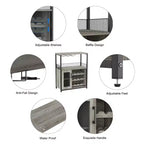 Meuble Bar à Vin Industriel Gris à 3 Niveaux (12+ Bouteilles) 91,4 cm H x 61 cm L x 38,1 cm P, Casier Détachable, 9 Supports à Verres et Étagères Réglables pour Maison/Bar