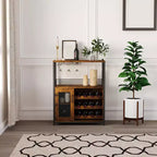 Meuble Bar à Vin Industriel Gris à 3 Niveaux (12+ Bouteilles) 91,4 cm H x 61 cm L x 38,1 cm P, Casier Détachable, 9 Supports à Verres et Étagères Réglables pour Maison/Bar