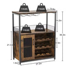 Meuble Bar à Vin Industriel Gris à 3 Niveaux (12+ Bouteilles) 91,4 cm H x 61 cm L x 38,1 cm P, Casier Détachable, 9 Supports à Verres et Étagères Réglables pour Maison/Bar