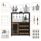 Meuble Bar à Vin Industriel Gris à 3 Niveaux (12+ Bouteilles) 91,4 cm H x 61 cm L x 38,1 cm P, Casier Détachable, 9 Supports à Verres et Étagères Réglables pour Maison/Bar