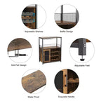Meuble Bar à Vin Industriel Gris à 3 Niveaux (12+ Bouteilles) 91,4 cm H x 61 cm L x 38,1 cm P, Casier Détachable, 9 Supports à Verres et Étagères Réglables pour Maison/Bar