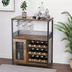 Meuble Bar à Vin Industriel Gris à 3 Niveaux (12+ Bouteilles) 91,4 cm H x 61 cm L x 38,1 cm P, Casier Détachable, 9 Supports à Verres et Étagères Réglables pour Maison/Bar