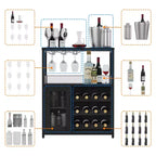 Meuble Bar à Vin Industriel Gris à 3 Niveaux (12+ Bouteilles) 91,4 cm H x 61 cm L x 38,1 cm P, Casier Détachable, 9 Supports à Verres et Étagères Réglables pour Maison/Bar