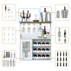 Meuble Bar à Vin Industriel Gris à 3 Niveaux (12+ Bouteilles) 91,4 cm H x 61 cm L x 38,1 cm P, Casier Détachable, 9 Supports à Verres et Étagères Réglables pour Maison/Bar