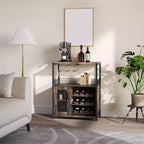 Meuble Bar à Vin Industriel Gris à 3 Niveaux (12+ Bouteilles) 91,4 cm H x 61 cm L x 38,1 cm P, Casier Détachable, 9 Supports à Verres et Étagères Réglables pour Maison/Bar