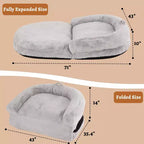 Lit convertible pour chien et humain pour adultes, grand lit de sieste 180x110x25 cm avec housse amovible en fausse fourrure lavable, transat portable pour la maison
