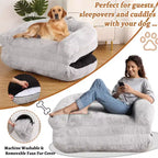 Lit convertible pour chien et humain pour adultes, grand lit de sieste 180x110x25 cm avec housse amovible en fausse fourrure lavable, transat portable pour la maison
