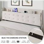 Cadre de lit Queen avec 4 tiroirs de rangement, cadre de lit plateforme en velours, support à lattes en bois, pas besoin de sommier, support de 450 kg, beige
