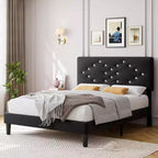 GustoWave Velvet Upholstered Bed Frame, Vertical Channel Tufted & Sturdy Wood Slats