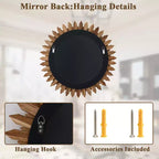 Miroir mural rond tournesol de 20 pouces