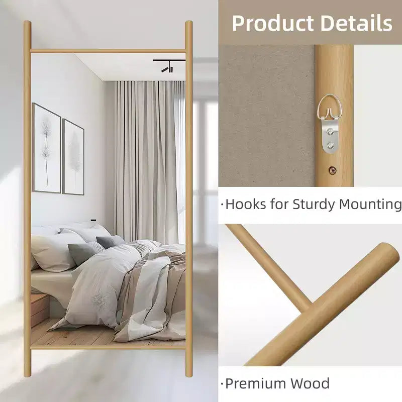 Miroir pleine longueur de 35" x 73" avec cadre en bois massif de style échelle