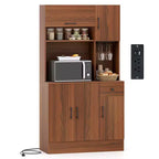 Costway 66 Pantry Cabinet Tall Kitchen Storage Cabinet with Charging Station Brown