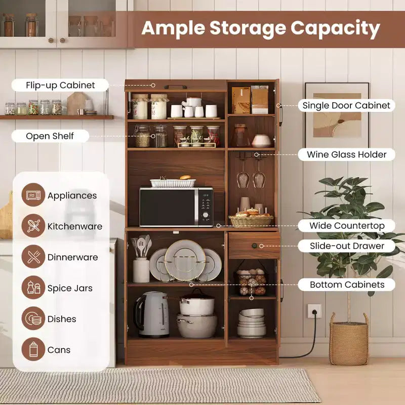Meuble de rangement haut de 168 cm avec étagères et portes