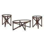 Table basse en verre, Ovale/Ronde - Plateau en verre trempé avec base en bois