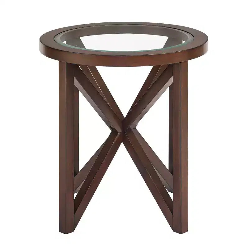 Table basse en verre, Ovale/Ronde - Plateau en verre trempé avec base en bois