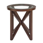 Table basse en verre, Ovale/Ronde - Plateau en verre trempé avec base en bois
