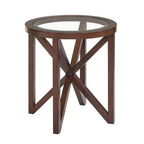 Table basse en verre, Ovale/Ronde - Plateau en verre trempé avec base en bois