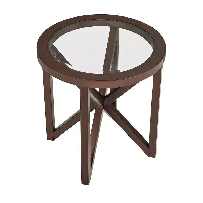 Table basse en verre, Ovale/Ronde - Plateau en verre trempé avec base en bois