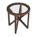 Table basse en verre, Ovale/Ronde - Plateau en verre trempé avec base en bois